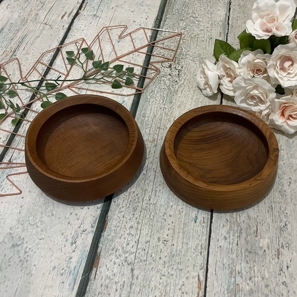 Vintage Teak wood bowls brown handcrafted Thailand serving snacks neutral boho